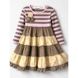 Mustard pie multi print tiered ruffle long sleeve dress size 2T